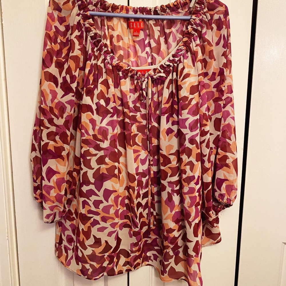 Elle Large Polyester Print Viva Magenta Blouse